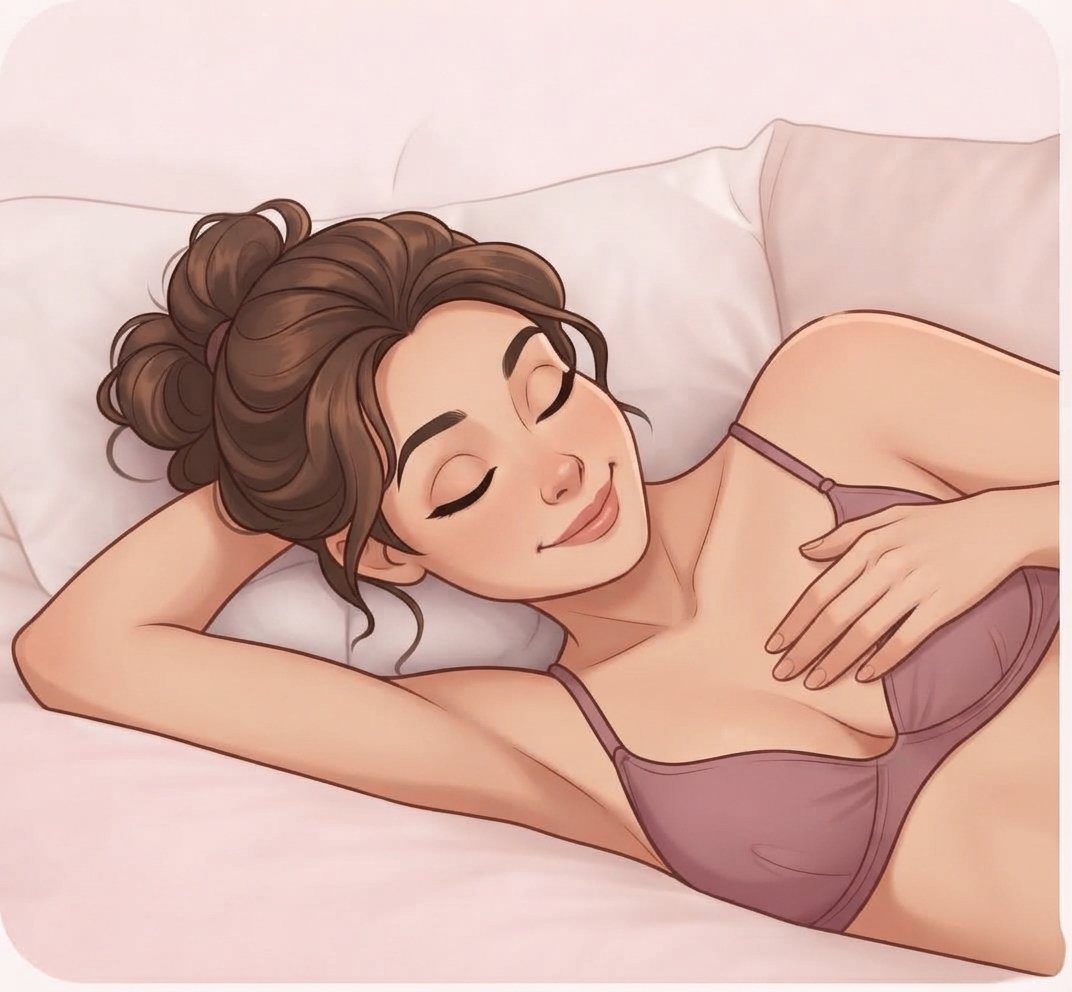 Mulher observando as mamas em uma posição confortável